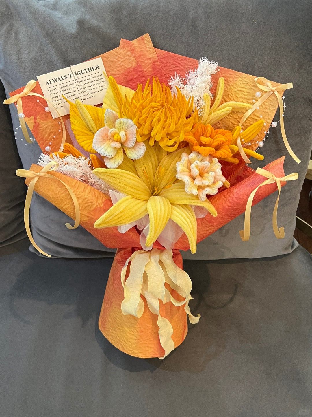 Pipe Cleaner Flower DIY Material Kit - Orange Bouquet- Beginner - Friendly with Tutorial Included