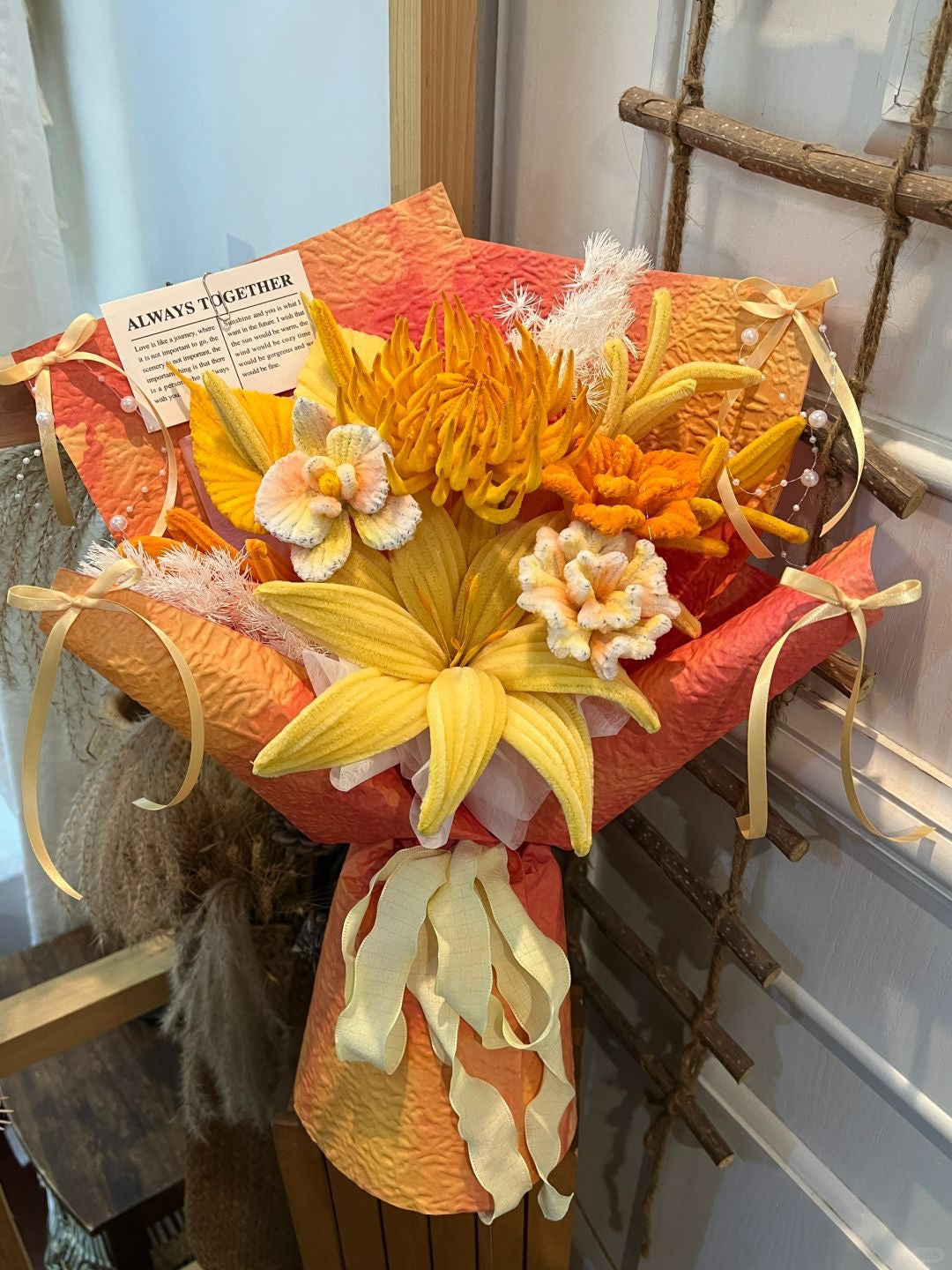 Pipe Cleaner Flower DIY Material Kit - Orange Bouquet- Beginner - Friendly with Tutorial Included