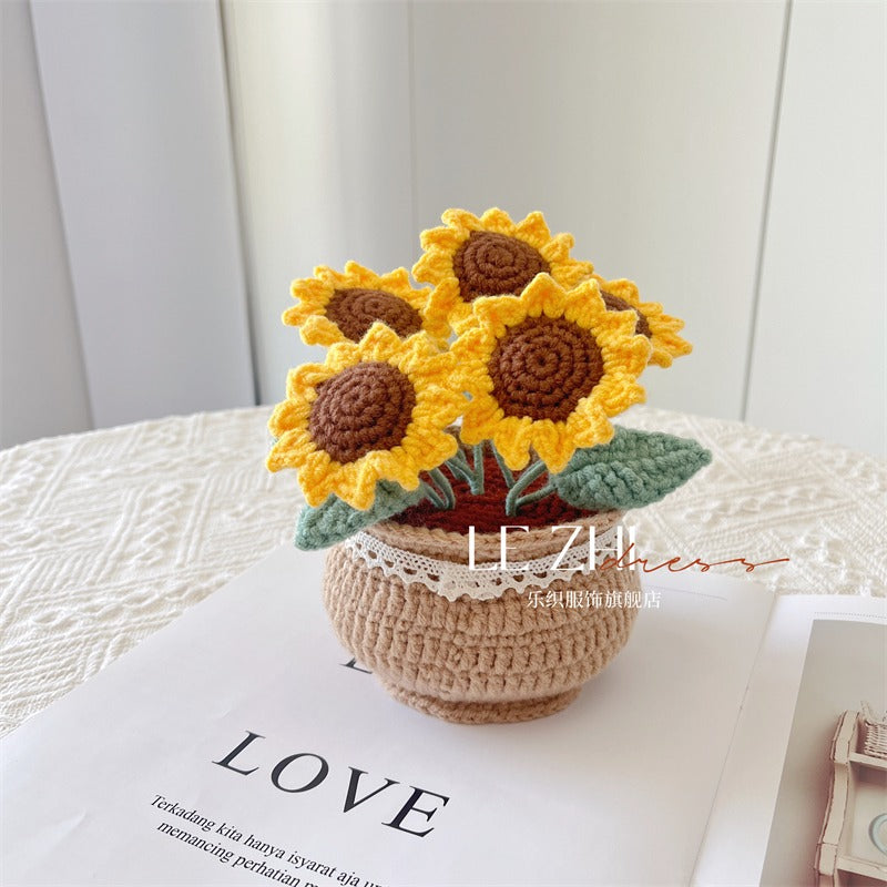 Sunflower Potted Plant Crochet Material Kit with Tools and Tutorial Included