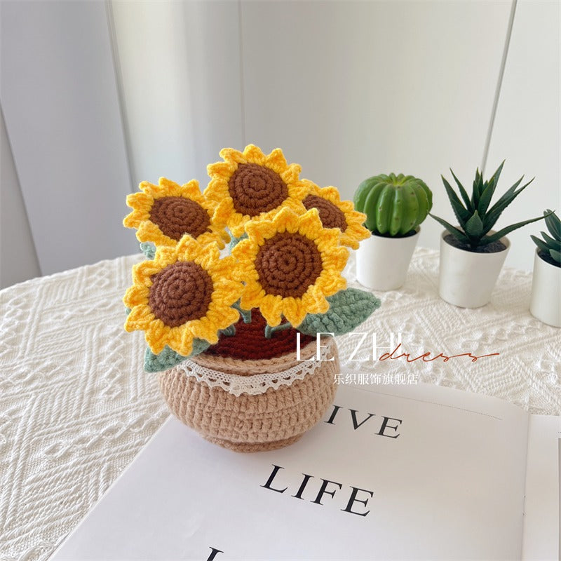 Sunflower Potted Plant Crochet Material Kit with Tools and Tutorial Included