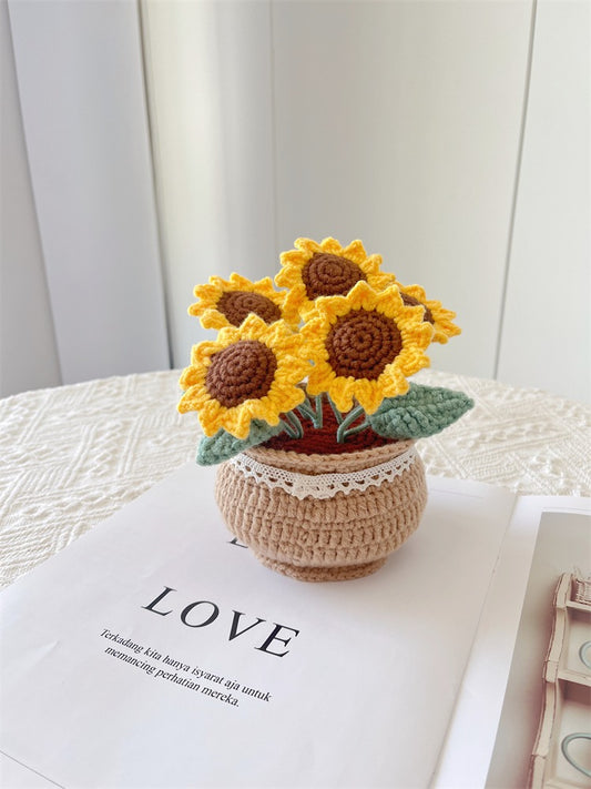 Sunflower Potted Plant Crochet Material Kit with Tools and Tutorial Included