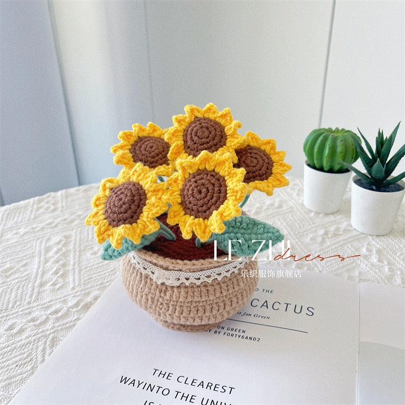 Sunflower Potted Plant Crochet Material Kit with Tools and Tutorial Included